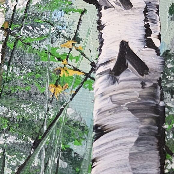 Birch Tree Oil Painting Northwoods Snowy Forest Winter Woods Aspen Pine Fir Snow - Picture 8 of 12